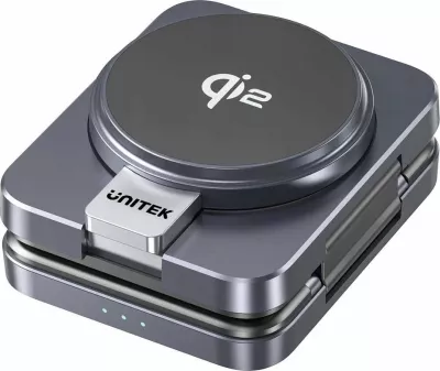 Stacion karikimi Unitek P1300AGY01 3-në-1 Qi2 15W me kabllo USB-C 1.5 m, gri