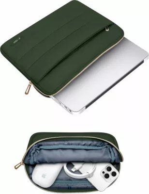 Mbështjellës laptopi Tech-Protect Puffy 13-14 inç me çantë aksesorësh, ulliri