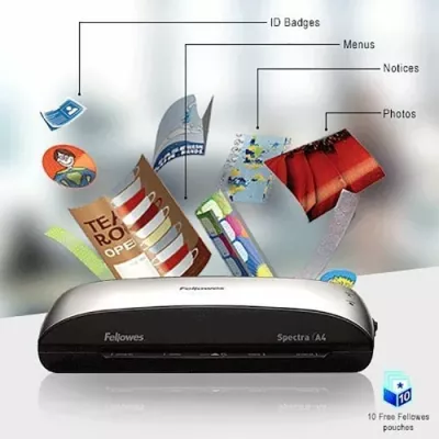 Laminator Fellowes Spectra A4, 2 rula, Auto Shut Off, me 10 qese laminimi, i zi/argjendtë