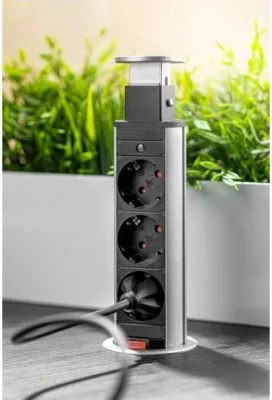 Prizë e integrume GTV AE-BPW3S60-80, 3x220V, Ø60mm, 3500W, kabllo 1.5m, IP20, gri