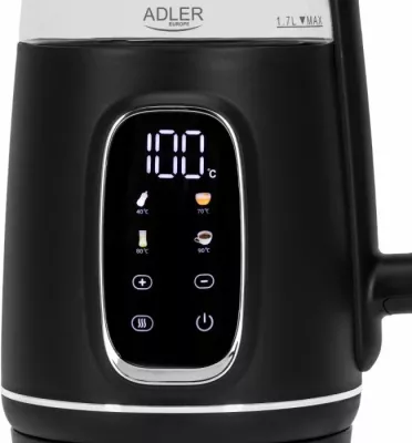 Çajnik elektrik ADLER AD 1305 BS 1.7 L me kontroll temperature dhe ekran LED, e zezë