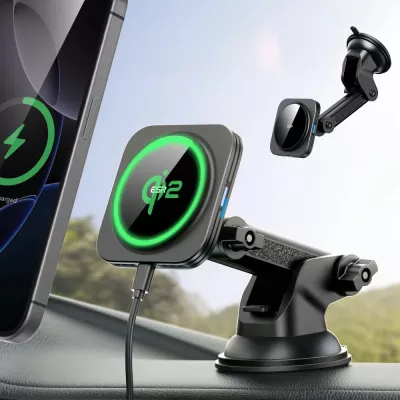 Mbajtës magnetik për veturë ESR HaloLock MagSafe Qi2 15W, i zi