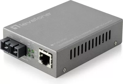 Konvertues media LevelOne RJ45 në SC, Fast Ethernet, Single-Mode Fiber, 20km, Gri