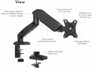 Mbajtëse monitori ICYBOX IB-MS203-T deri 32\", 2-9 kg, VESA 75x75/100x100, 1 monitor