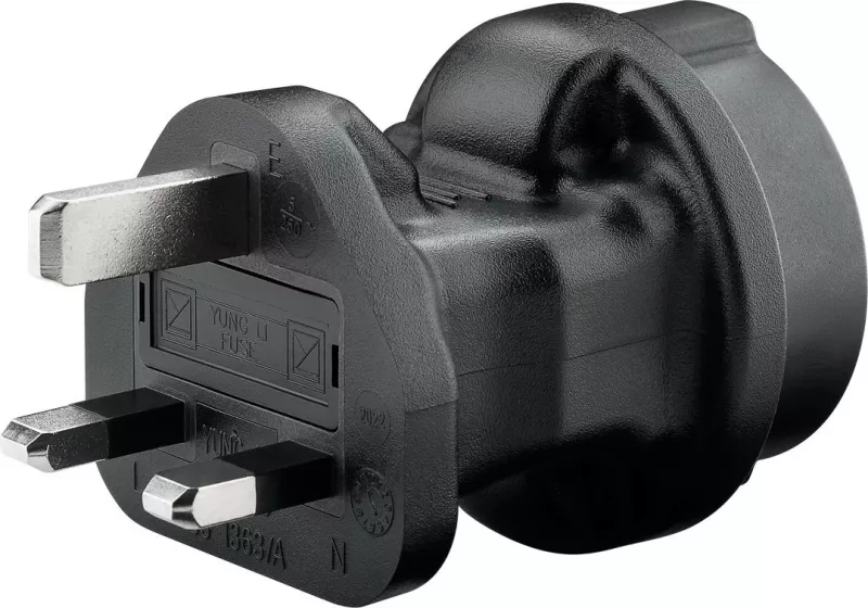 Adapter prizash UNOLD Goobay, Type F në Type G (UK), 250V, 5A, i zi