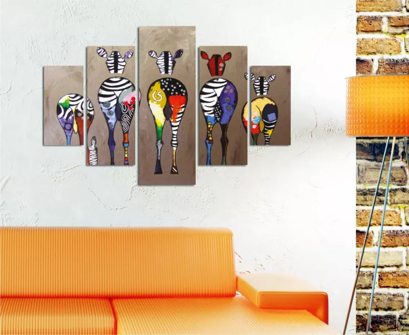 Pikturë muri MDF me zebra FH7207.03, 82Χ56x3, 5 pjesë