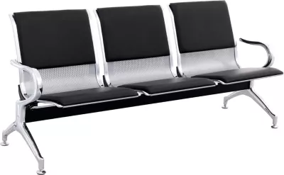 Ulëse treshe për pritje, stil aeroporti, metalike, jastëkë PU të zi, FH18400, 171x64x76cm
