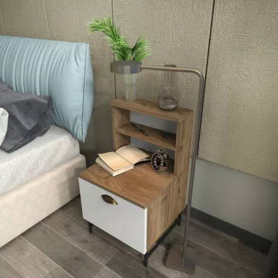 Komodinë nate Skye Decor, ngjyrë arre dhe e bardhë, Cressi