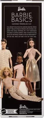 Lalkë koleksionuese Barbie Mattel Signature Basics Model 06 (JJX25), Made to Move, me bazë dhe certifikatë, ari/bezhë