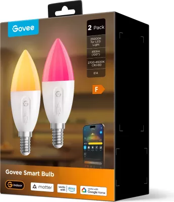 Poç LED smart Govee E14 RGBWW 450 lm, set 2 copë