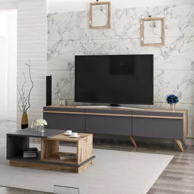 Set mobiljesh për dhomë dite, Skye Decor, Amsterdam, anthracite dhe walnut