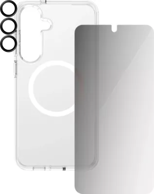 Mbështjellës PanzerGlass CARE 3in1 me xham privatësie dhe mbrojtës lente për Samsung Galaxy S25+, Transparent