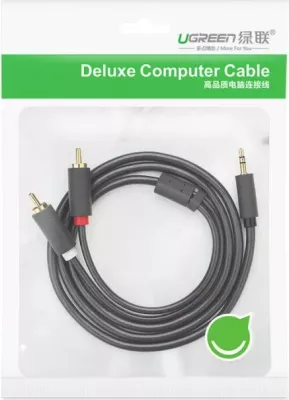 Kabllo audio UGREEN 10510 3.5mm në 2x RCA, 2m, e zezë