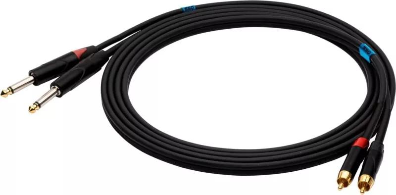 Kabel SSQ RCAJM5, 2x RCA në 2x Jack Mono 6,3 mm, 3 m, i zi