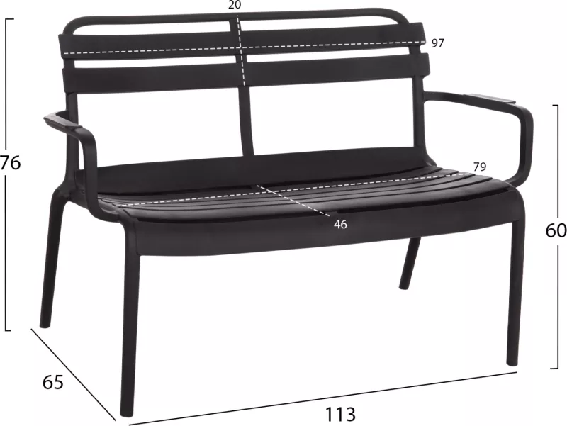 Stol dy vendësh polipropileni, i zi, KORVER FH6332.02, 113x65x76cm
