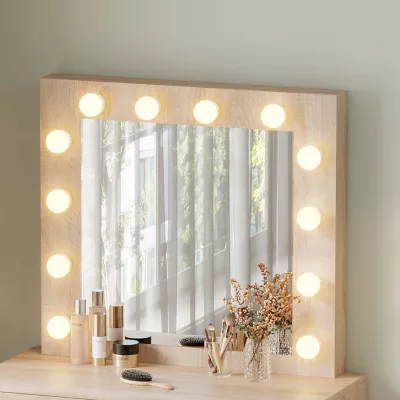 Tavolinë grimi me drita LED dhe sirtarë, BEYON FH2500.01, melaminë, ngjyrë sonama, 80x40x140H cm