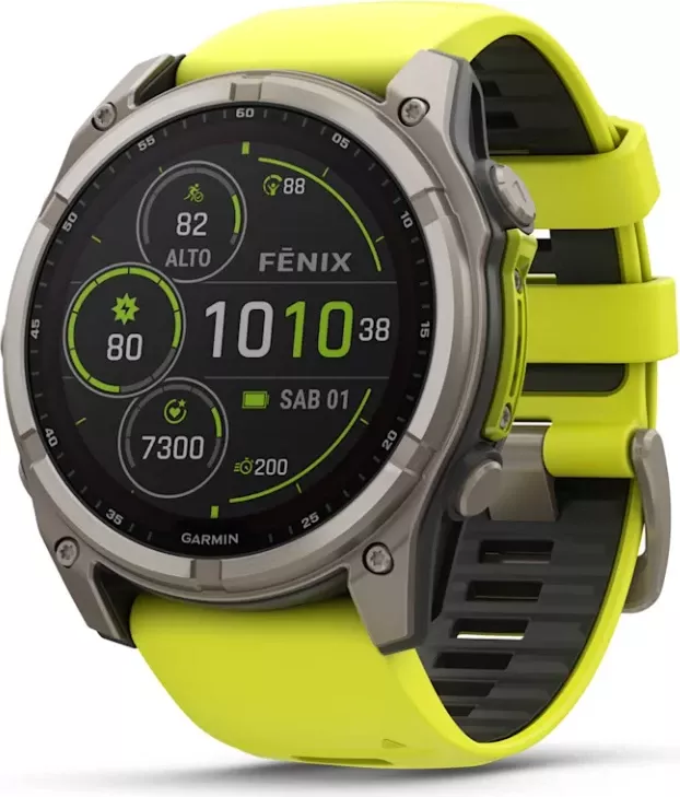 Smartwatch Garmin fēnix® 8 Solar, Sapphire, Titanium with Amp Yellow / Graphite silicone strap, 51 mm