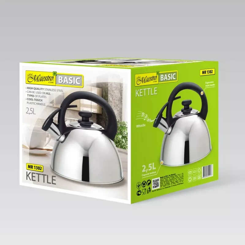 Ibrik çaji Maestro MR-1302, 2 L, çelik inox, dorezë e zezë