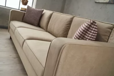 Divan treshe Atelier del Sofa, kadife, ngjyrë krem