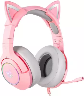 Kufje gaming ONIKUMA K9 me mikrofon, RGB, 3.5mm, Rozë, me veshë maceje