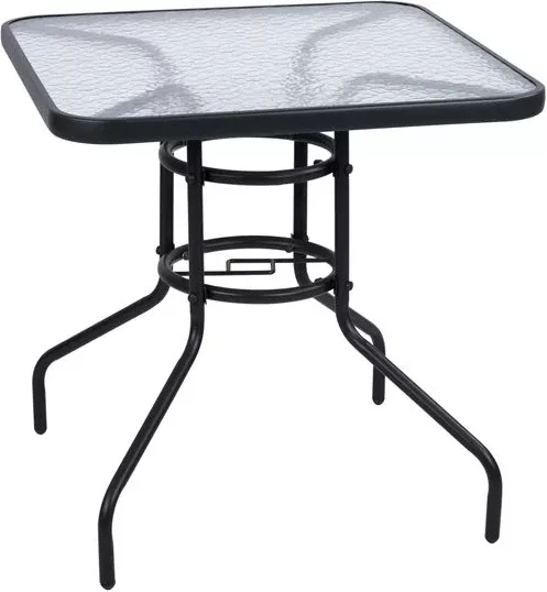 Tavolinë e jashtme katrore FIGO FH5036.01, ngjyrë gri, sipërfaqe tavoline metal-qelqi, 70x70x72H cm