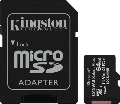 Kartelë microSDXC Kingston 64GB Canvas Select Plus, 100 MB/s, e zezë