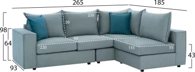 Divan qoshe MONZA, i ndërrueshëm, 3 pjesë, jeshil fistik, rezistent ndaj njollave, i papërshkueshëm nga uji
