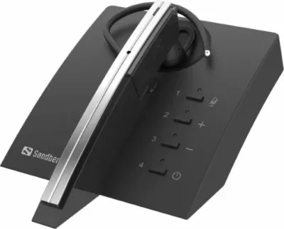 Kufje Bluetooth me mikrofon Sandberg Wireless Earset Business Pro 126-25, 60h, me stacion karikimi, zezë/argjend, set