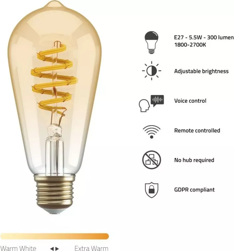 Llambë smart Hombli HBEB-0212, Wi-Fi, ST64, E27, Gold