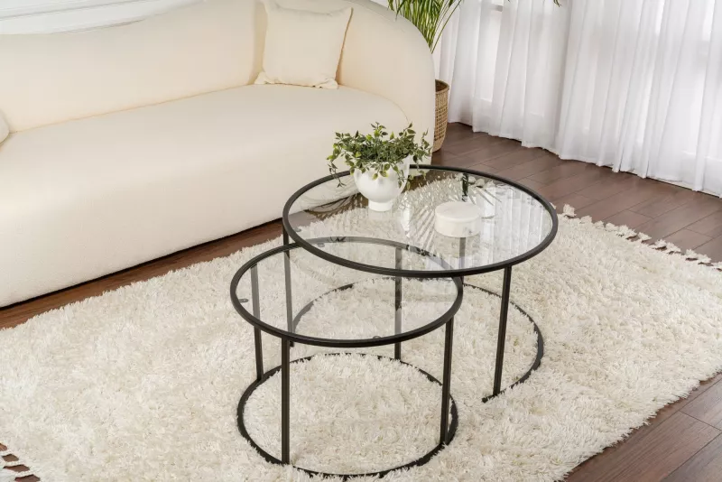 Set tavolinash kafeje Nordure, Aurum - 80, 60 - e zezë, transparente