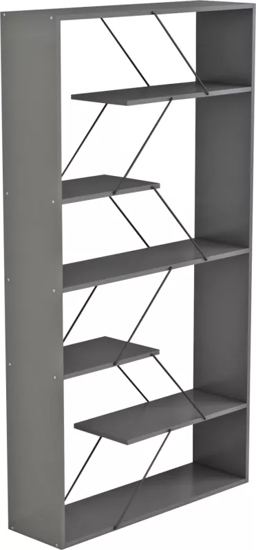 Raft librash TARS, melamin gri, shufra metali të zeza, FH2240.20, 84x24x157H cm