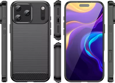 Mbështjellës Hurtel Carbon Case për iPhone 17 Pro Max, i zi