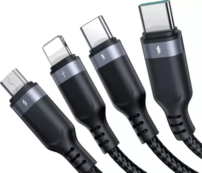 Kabllo multifunksional Joyroom S-A18 4in1, 1.2m, USB-A në USB-C/Lightning/micro USB, e zezë