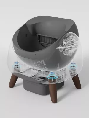 kuti rëre smart automatike për mace Catlink C08 Scooper OPEN-X, me Wi‑Fi/app, 4 L rërë + 12 L depo mbetjesh, gri