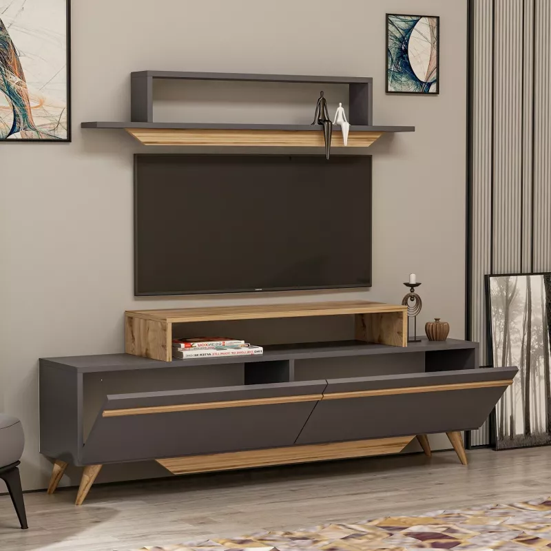 Komodë TV Hanah Home, model Harmony - Ciragan, ngjyrë antracit dhe arre