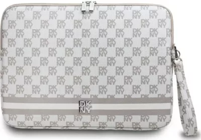Mbështjellës laptopi DKNY, 16", lëkurë eko, bezhë, me rrip dore