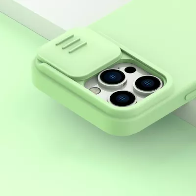 Mbështjellës Nillkin CamShield Silky Silicone për iPhone 14 Pro, me mbrojtëse kamere, Blu