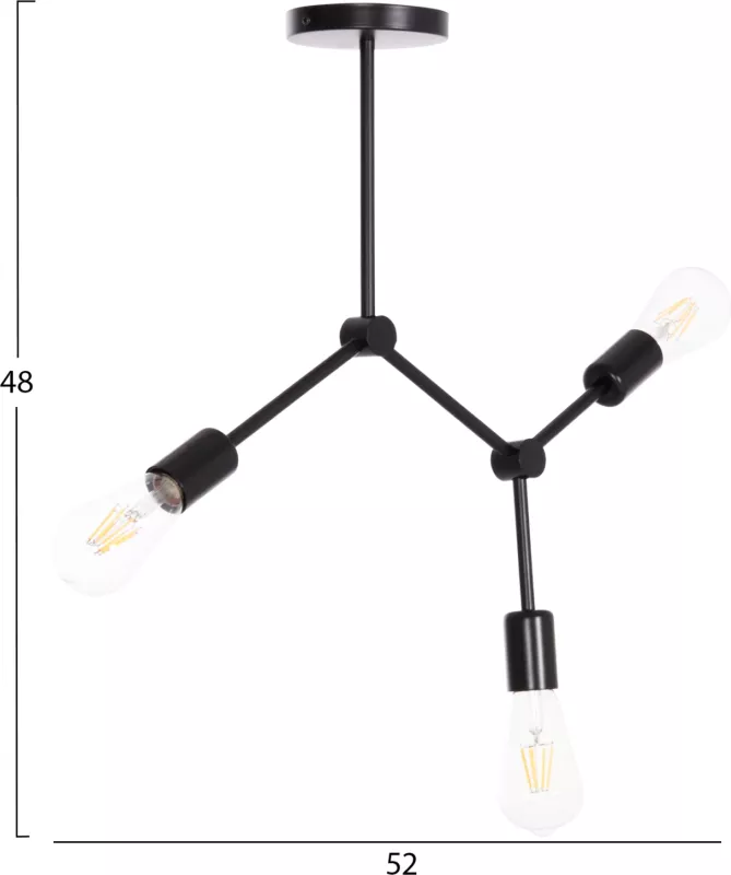 Llambë tavani me 3 drita, metal i zi, LIGHTY FH7404.11, 52x5x48cm