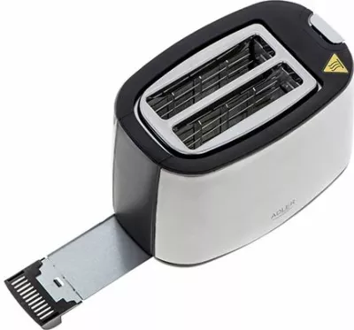toster buke ADLER AD3214, 2 fetë, 7 nivele pjekjeje, 650-750W (max 900W), ngrohës për simite, argjendtë/zi
