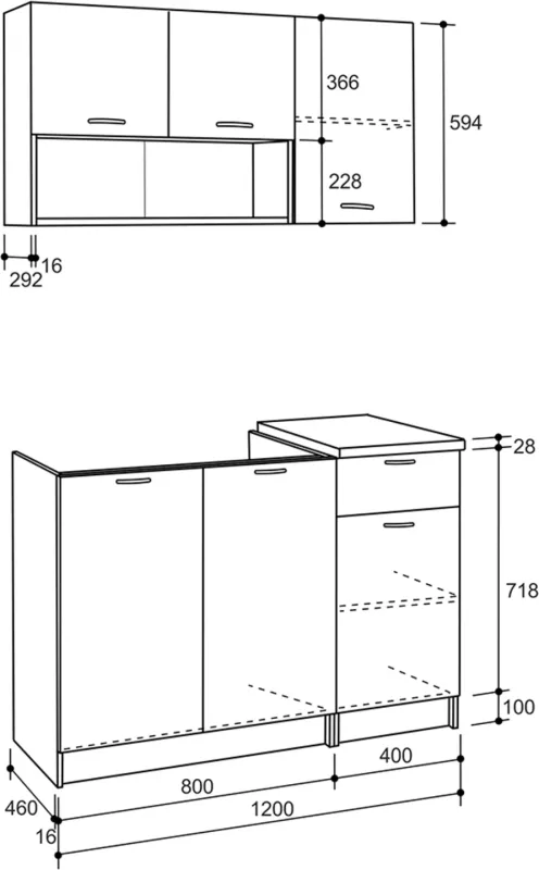 Kompozim kuzhine JADIEL FH2440.10 melamin gri me sipërfaqe të bardhë 120x46-29,2cm