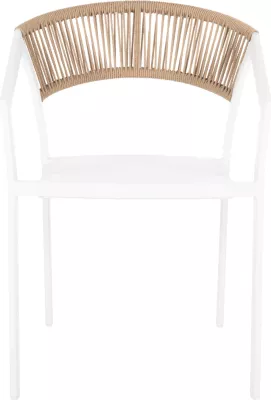 Karrige alumini FH5891.22, kornizë e bardhë dhe tekstil, mbështetëse ratan bezhë, 57x63x82H cm