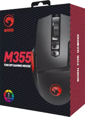 Maus Marvo M355 gaming, me kabllo USB, RGB, deri 7200 DPI, 9 butona, i zi