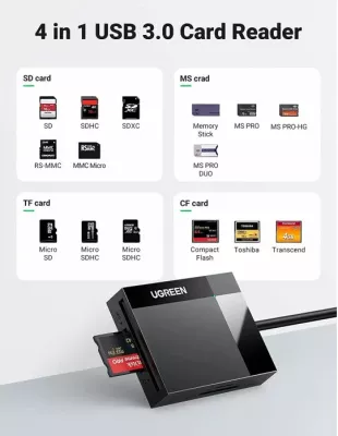 Lexues kartelash UGREEN All-in-One MPN 30333 USB 3.0 0.5m deri 512GB 5Gbps, i zi, Box