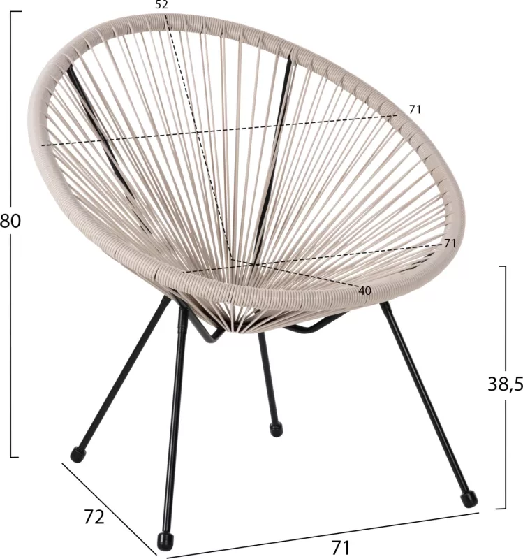 Karrige e jashtme lloj foleje ACAPULCO FH5872.03 metal i zi-ratan sintetik në ecru 71x72x80Hcm