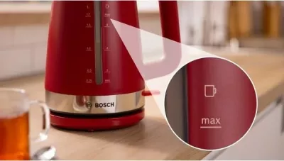 Çajnik Bosch TWK4M224, 1.7 L, 2400 W, Inoks, Kuqe