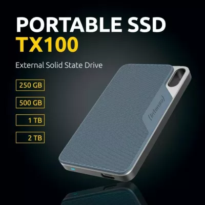SSD i jashtëm INTENSO TX100 2TB USB 3.2 Gen1x1 500MB/s, kaltër, me kabllo USB-C në USB-C + USB-C në USB-A