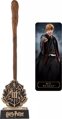 Stilolaps replikë shkop magjik Cinereplicas Harry Potter Ron Weasley 25.3 cm, me bazament dhe shënues libri, kafe