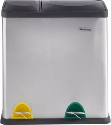 Kosh mbeturinash VONHAUS 07/630 36L (12L+24L) me ndarje, çelik inox, me pedale me ngjyra, gri/zi