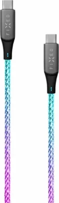 Kabllo USB-C në USB-C Fixed FIXDLED-CC-RA 1.2 m 60W PD me RGB, Multicolor, me shirit velcro + organizues vetëngjitës