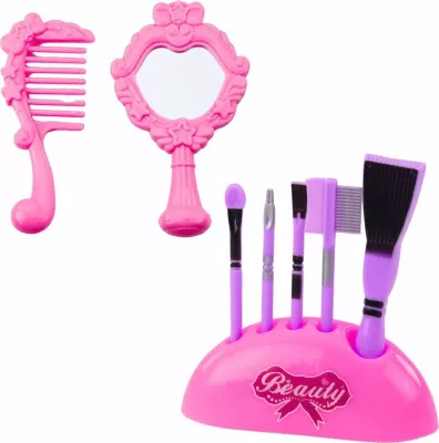 Set bukurie LeanToys Unicorn Sweet Time Vanity Case 2in1, valixhe me rrota + toaletë, 25 x 21 x 11.5 cm, rozë
